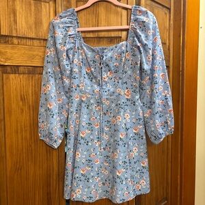 Abercrombie & Fitch Dusty Blue Floral Square Neck Mini Dress